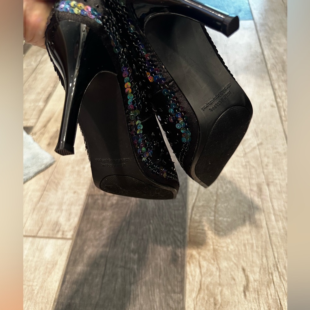 NWOT Rampage Gorgeous Black with Multicolor Sequin High Heel Pointed Shoes - Picture 8 of 17